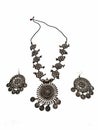 Oxidized jewellery neckless and earing with round shape design. Royalty Free Stock Photo