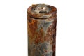 Oxidized old battery isolated on a white background. Close up Royalty Free Stock Photo