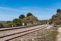 Oxidized railway tracks next to the abandoned Rio Tajo train station, near Garrovillas de Alconetar Royalty Free Stock Photo