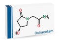 Oxiracetam molecule. It is is a nootropic drug of the racetam family, very mild stimulant. Skeletal chemical formula. Paper
