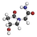 Oxiracetam nootropic drug molecule. 3D rendering. Atoms are represented as spheres with conventional color coding: hydrogen white