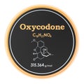 Oxycodone. Chemical formula, molecular structure. 3D rendering isolated on white background