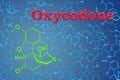 Oxycodone. Chemical formula, molecular structure. 3D rendering