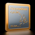Oxycodone. Icon, chemical formula, molecular structure. 3D rendering