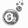 Oxygen bubbles isolated black and white. O2