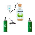 Oxygen cylinder collection for medical websites vector design. Gas tank with mask collection design. Medical equipment tank