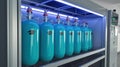 Oxygen cylinder with compressed gas. Blue Oxygen tanks for industry. Liquefied oxygen production. Factory Royalty Free Stock Photo