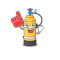 Oxygen cylinder mascot cartoon style holding a Foam finger