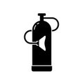 Oxygen cylinder tank with mask. Silhouette icon of gas bottle, balloon. Black illustration. Medical equipment for treatment, Royalty Free Stock Photo