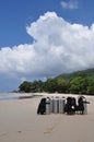 Oxygen cylinders available for divers in Beau vallon beach in Mahe island, Seychelles Royalty Free Stock Photo