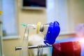 Oxygen mask as part of artificial lungs ventilation machine in surgery room, closeup Royalty Free Stock Photo