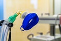 Oxygen mask as part of artificial lungs ventilation machine in surgery room, closeup Royalty Free Stock Photo