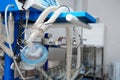 Oxygen mask as part of artificial lungs ventilation machine in surgery room, closeup. Royalty Free Stock Photo
