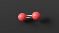 oxygen molecular structure, dioxygen, ball and stick 3d model, structural chemical formula with colored atoms Royalty Free Stock Photo
