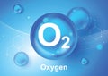 Oxygen O2 molecule models blue background vector illustration. oxygen cosmetics. Ecology and biochemistry concept. 3D Vector Royalty Free Stock Photo