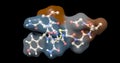 Oxytocin molecule, solid surface and ball and stick view. 3d rendering