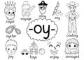 Oy digraph spelling rule black and white educational poster for kids with words