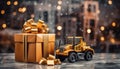 oy Bulldozer by Golden Gift Boxes Royalty Free Stock Photo