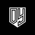 OY Logo monogram shield geometric black line inside white shield color design