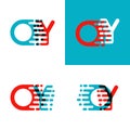 OY letters logo with accent speed in red and blue