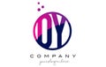 OY O Y Circle Letter Logo Design with Purple Dots Bubbles