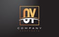 OY O Y Golden Letter Logo Design with Gold Square and Swoosh.