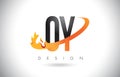 OY O Y Letter Logo with Fire Flames Design and Orange Swoosh.