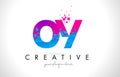 OY O Y Letter Logo with Shattered Broken Blue Pink Texture Design Vector.