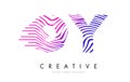 OY O Y Zebra Lines Letter Logo Design with Magenta Colors