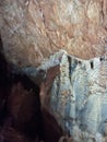 Oylat Cave, mobile photography of a beautiful long cave in the darkness, stalactites and stalagmites