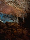 Oylat Cave, mobile photography of a beautiful long cave in the darkness, stalactites and stalagmites