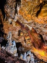 Oylat Cave, mobile photography of a beautiful long cave in the darkness, stalactites and stalagmites