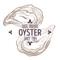 Oyster emblem, seafood organic ingredients menu label sketch