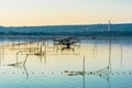 Oyster and fishing farming area of Ayrolle Pond in Narbonaise Mediterranean National Park. Occitanie, France