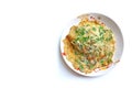 Oyster omelet, put coriander on top of a white plate, top view Royalty Free Stock Photo