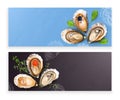 Oysters Horizontal Banners Set Royalty Free Stock Photo