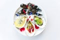 Oysters poached and served with lemon foam and caviar. The other smoked and served with ponzu granite. Royalty Free Stock Photo