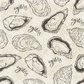 Oysters seamless pattern on a textured background. Vector. Perfect for design templates, wallpaper, wrapping, fabric and textile