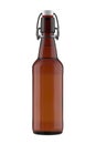 16 oz Amber Brown Glass Beer Bottle with Flip or Swing Top Stopper Isolated on White Background. Royalty Free Stock Photo