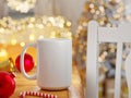 15 oz coffee mug in a Christmas scene mock up for drink concept Royalty Free Stock Photo