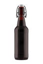 16 oz Dark Brown Glass Beer Bottle with Flip or Swing Top Stopper Isolated on White Background. Royalty Free Stock Photo