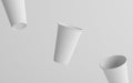 16 oz. Single Wall Paper Large Coffee Cup Mockup - Three Floating Cups. 3D Illustration