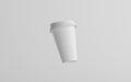 16 oz. Single Wall Paper Large Coffee Cup Mockup with White Lid - One Floating Cup. 3D Illustration