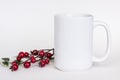 15 oz white ceramic mug mockup, white photo with minimalistic decor