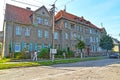 OZERSK, RUSSIA. Pre-war residential building with a mezzanine. Kaliningrad region