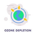 Ozone Depletion with Earth Globe and Arrows with Damaged Layer Vector Illustration