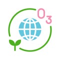 Ozone layer and plant with Globe or planet earth icon flat design