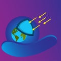 Ozone protection illustration. Flat design earth and shield. Design vector