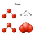 Ozone. Structural Chemical Formula and Molecule Model of O3