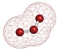 Ozone trioxygen, O3 molecule, chemical structure. Atoms are represented as spheres with conventional color coding.